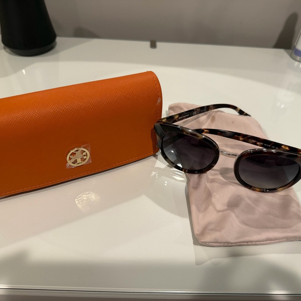 Tory Burch Tortoise Shell Sunglasses with Orange Case